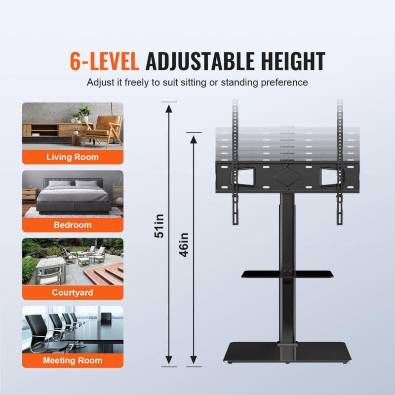 BENTISM Modern Universal Floor TV Stand Mount Swivel Universal TV Stand for 32 -65  TVs Adjustable Height Base Glass - Image 3