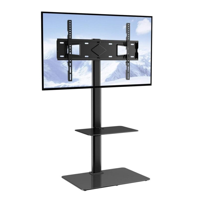 BENTISM Modern Universal Floor TV Stand Mount Swivel Universal TV Stand for 32 -65  TVs Adjustable Height Base Glass