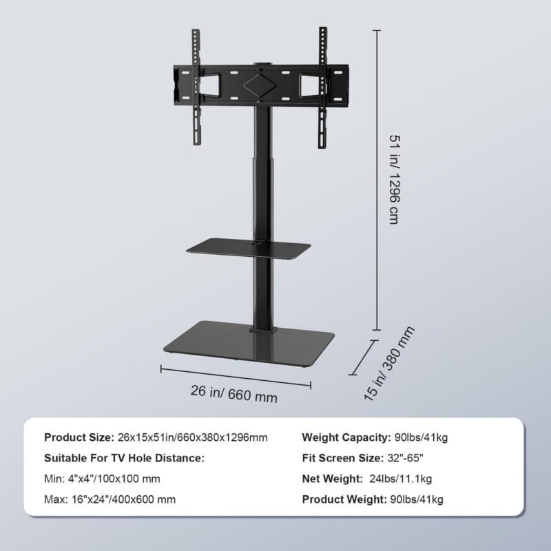 BENTISM Modern Universal Floor TV Stand Mount Swivel Universal TV Stand for 32 -65  TVs Adjustable Height Base Glass - Image 7