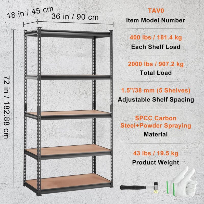 BENTISM Storage Shelving Unit Garage Storage Rack 5-Tier Adjustable 2000 lbs Load - Image 7