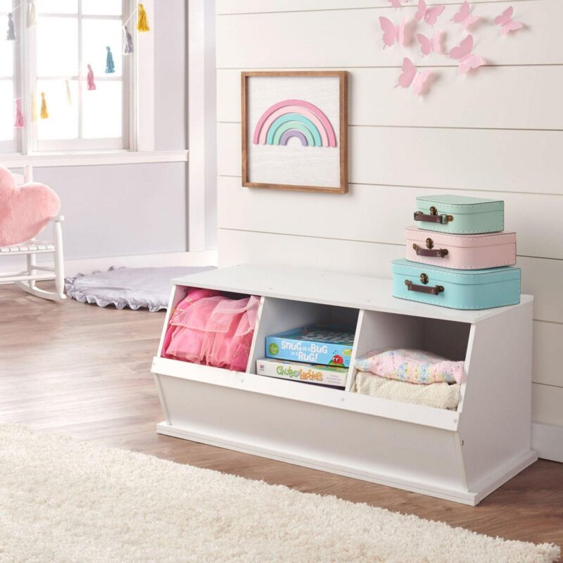 Badger Basket Children's Wood Three Bin Stackable Storage Cubby 5.2 Cu ft. - White - Image 3