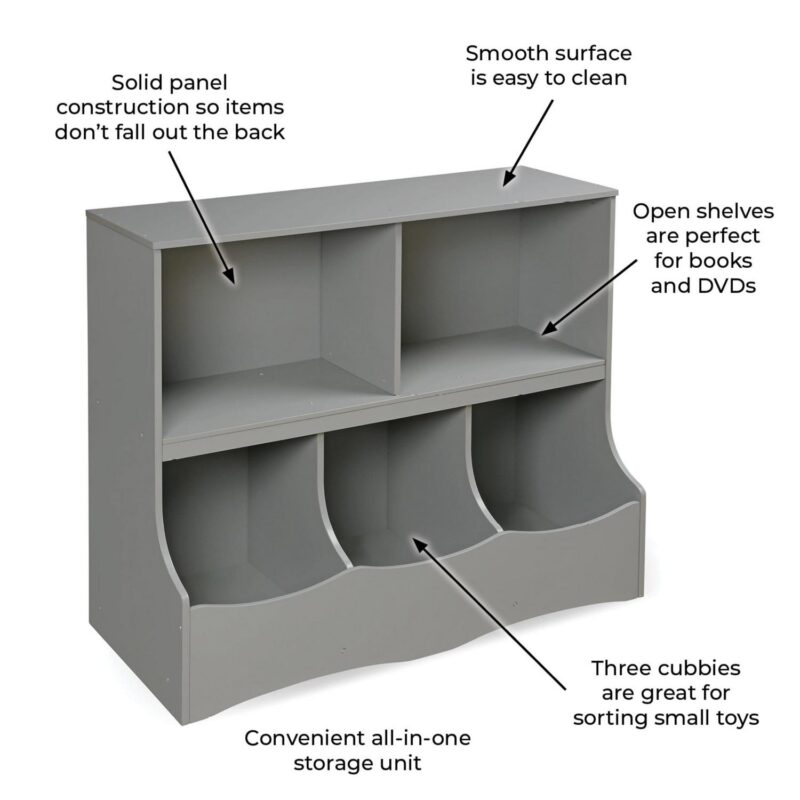 Badger Basket Kid's Multi-Bin Wood Toy Storage Organizing Cubby 6.4 Cu ft. - Gray - Image 2