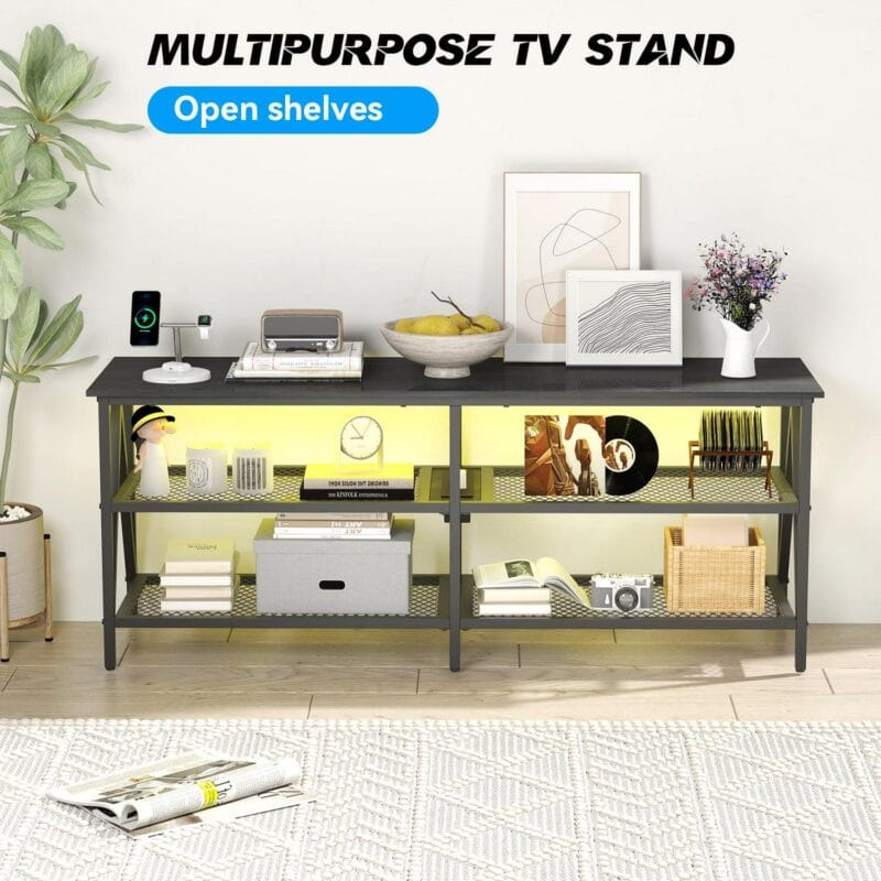 Behost TV Stand for 65 inch TV, TV Cabinet with 20 Colors LED Lights for Living Room,Black - Image 9