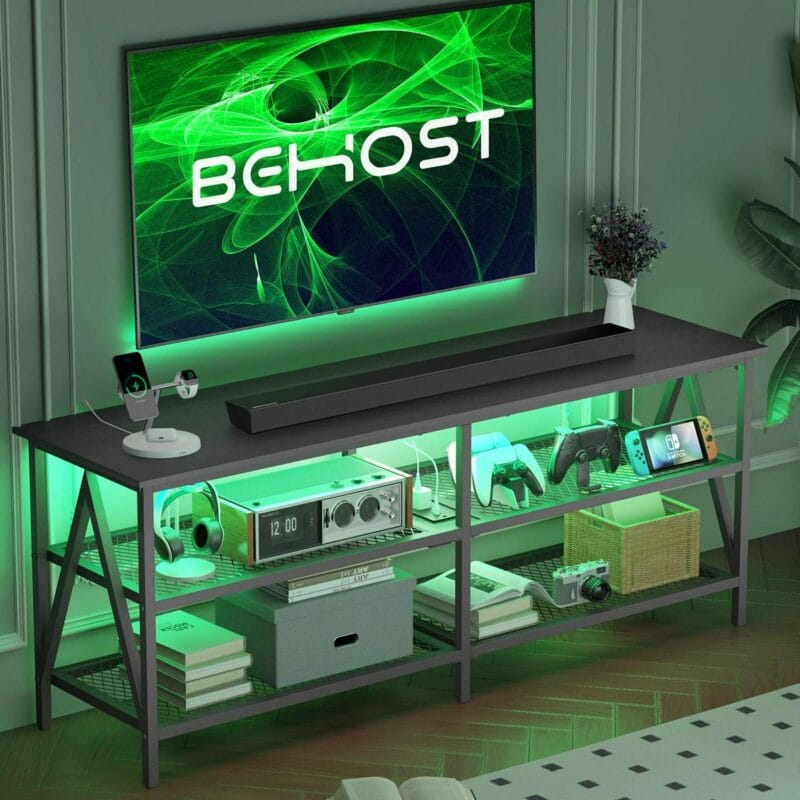Behost TV Stand for 65 inch TV, TV Cabinet with 20 Colors LED Lights for Living Room,Black - Image 4
