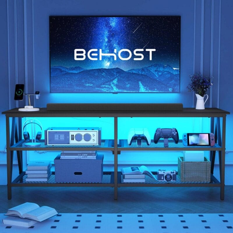 Behost TV Stand for 65 inch TV, TV Cabinet with 20 Colors LED Lights for Living Room,Black - Image 10