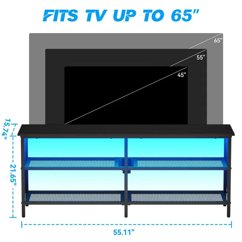Behost TV Stand for 65 inch TV, TV Cabinet with 20 Colors LED Lights for Living Room,Black - Image 5