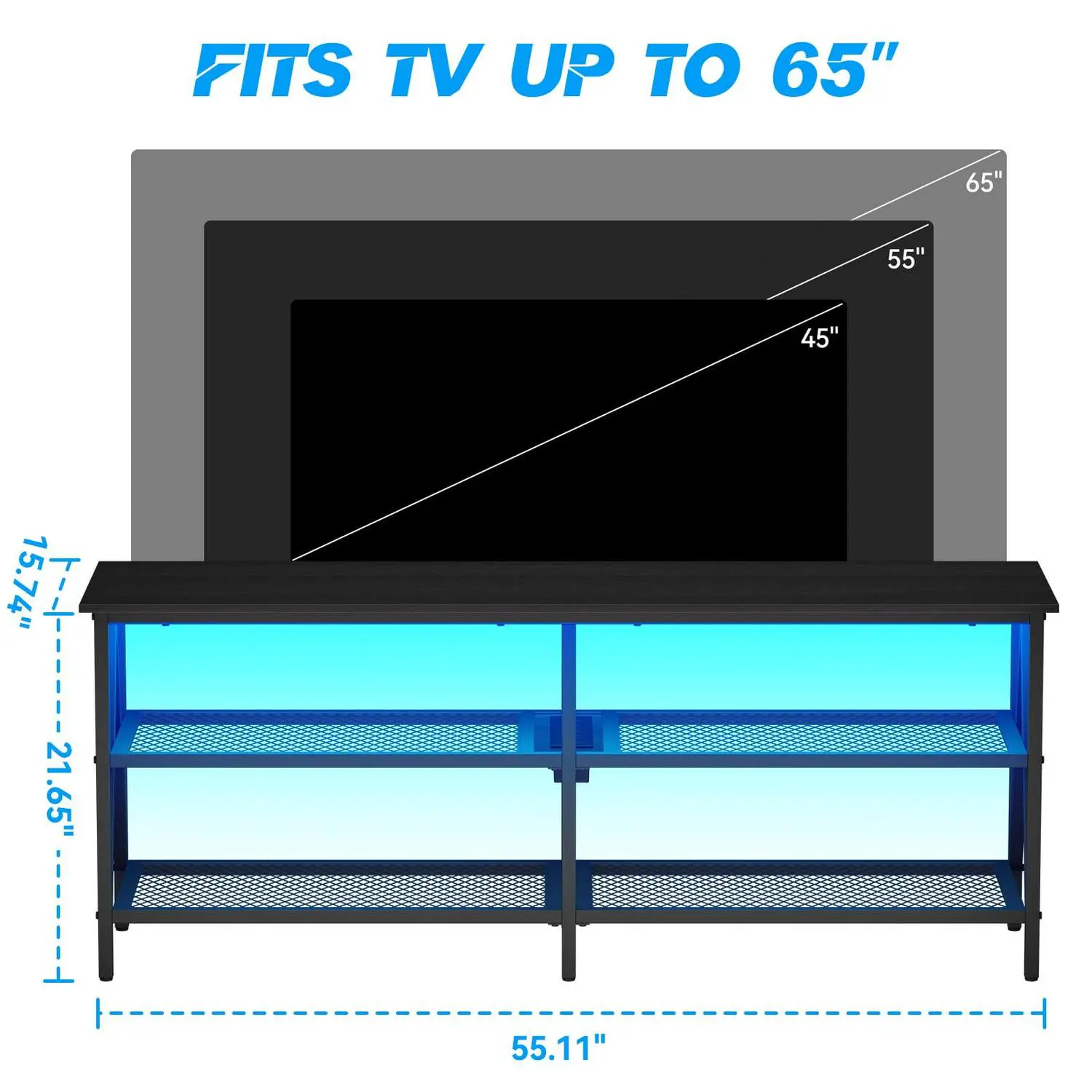 Behost TV Stand for 65 inch TV, TV Cabinet with 20 Colors LED Lights for Living Room,Black 5 Behost TV Stand for 65 inch TV, TV Cabinet with 20 Colors LED Lights for Living Room,Black - Image 5