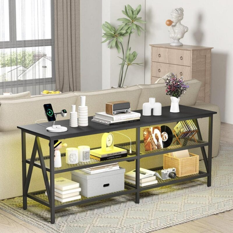 Behost TV Stand for 65 inch TV, TV Cabinet with 20 Colors LED Lights for Living Room,Black - Image 7