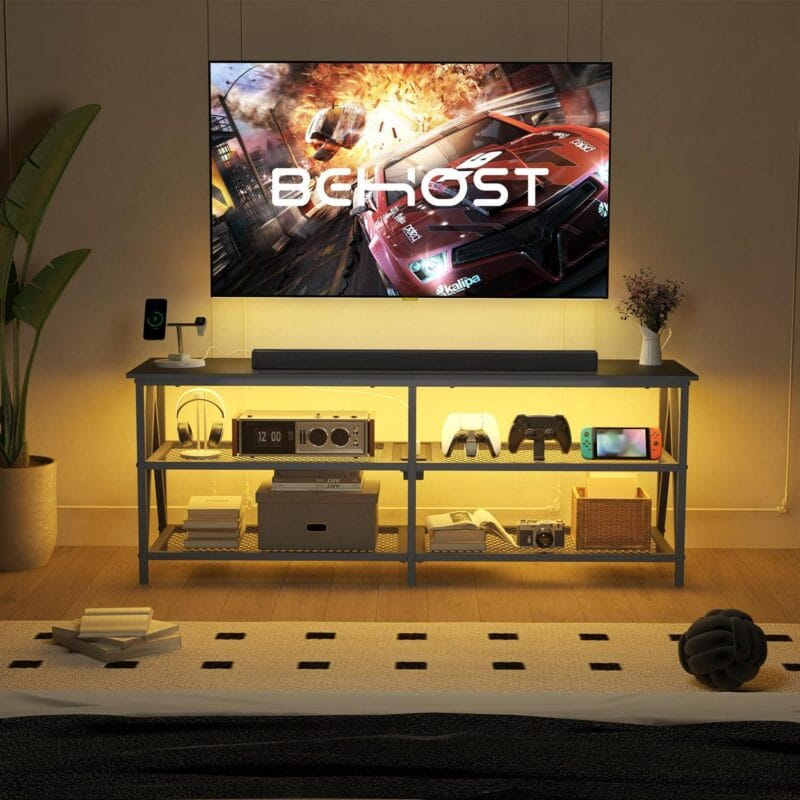 Behost TV Stand for 65 inch TV, TV Cabinet with 20 Colors LED Lights for Living Room,Black - Image 6