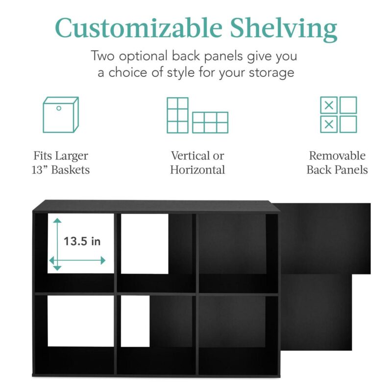 Best Choice Products 6-Cube Bookshelf, 13.5in Display Storage System, Organizer w/ Removable Back Panels - Black - Image 2
