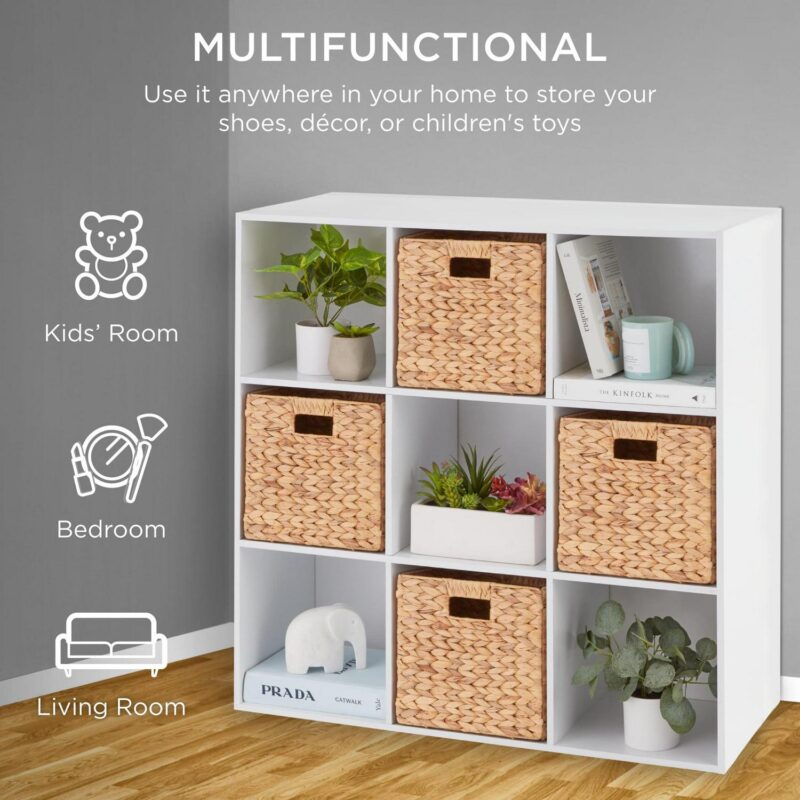 Best Choice Products 9-Cube Bookshelf, 11in Display Storage Compartment Organizer w/ 3 Removable Back Panels - White - Image 3