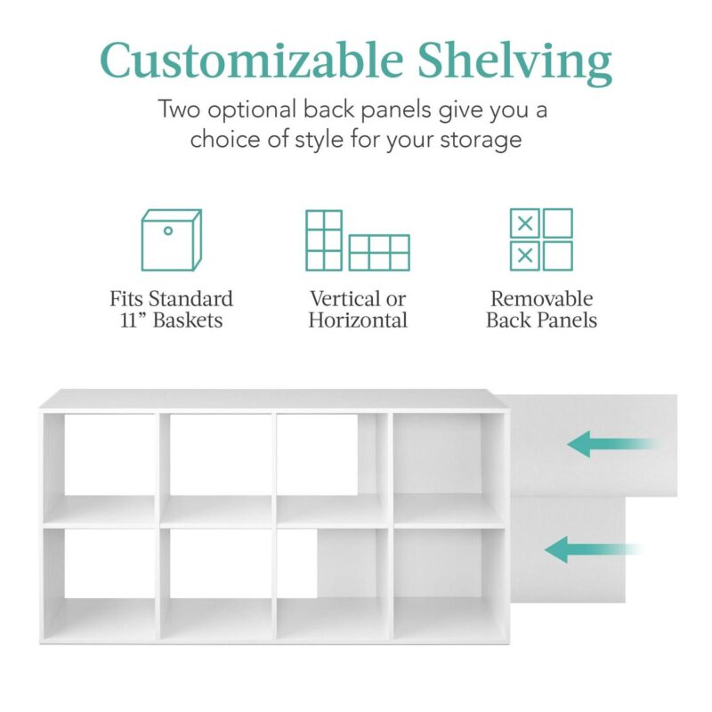 Best Choice Products 8-Cube Bookshelf, 11in Display Storage System, Organizer w/ Removable Back Panels - White - Image 2