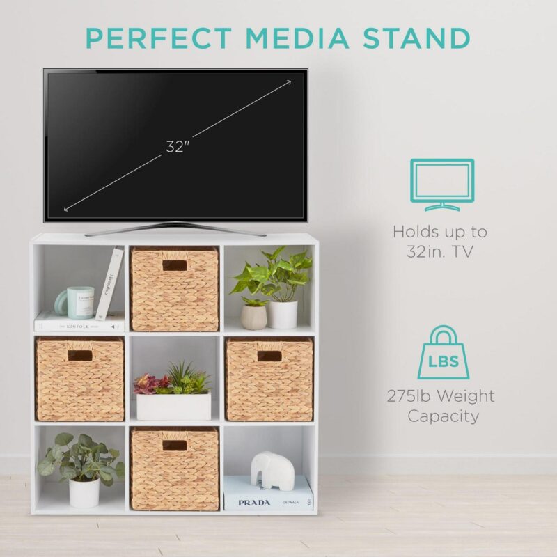 Best Choice Products 9-Cube Bookshelf, 11in Display Storage Compartment Organizer w/ 3 Removable Back Panels - White - Image 4