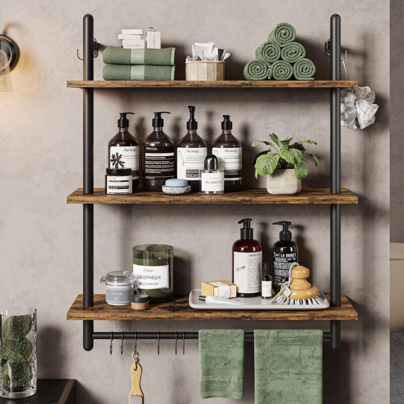 Bestier 31  Kitchen Wall Shelves 3-Tier Floating Shelves for Bathroom, Bedroom, Rustic Brown - Image 6
