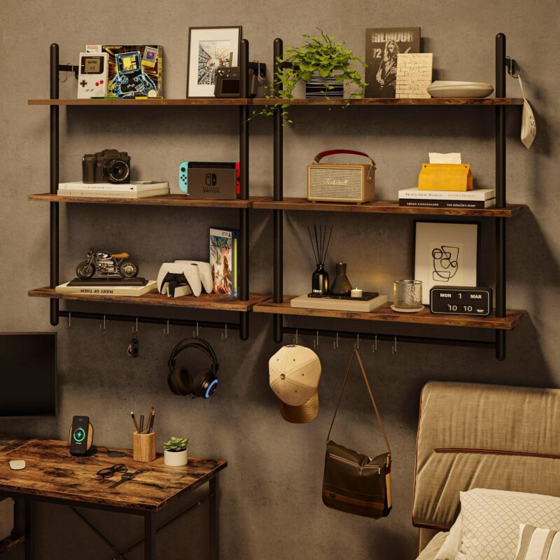 Bestier 31  Kitchen Wall Shelves 3-Tier Floating Shelves for Bathroom, Bedroom, Rustic Brown - Image 2