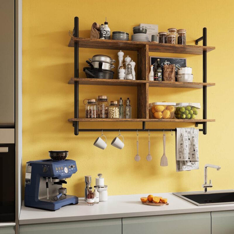 Bestier 41  Industrial Pipe Shelves Wall Mount, 3-Tier Floating Shelves for Kitchen Bedroom Bathroom in Rustic - Image 5