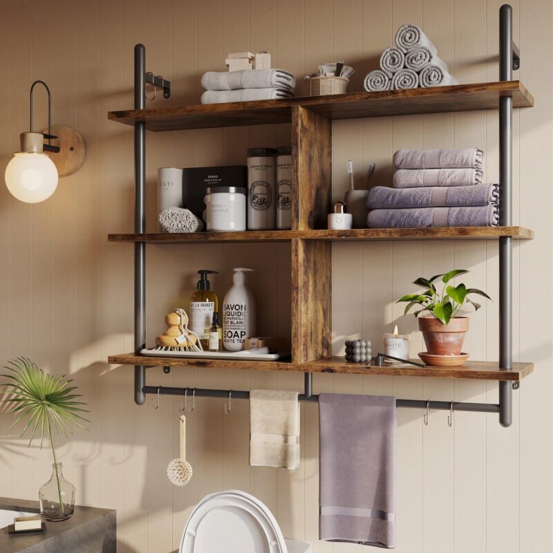 Bestier 41  Industrial Pipe Shelves Wall Mount, 3-Tier Floating Shelves for Kitchen Bedroom Bathroom in Rustic - Image 4