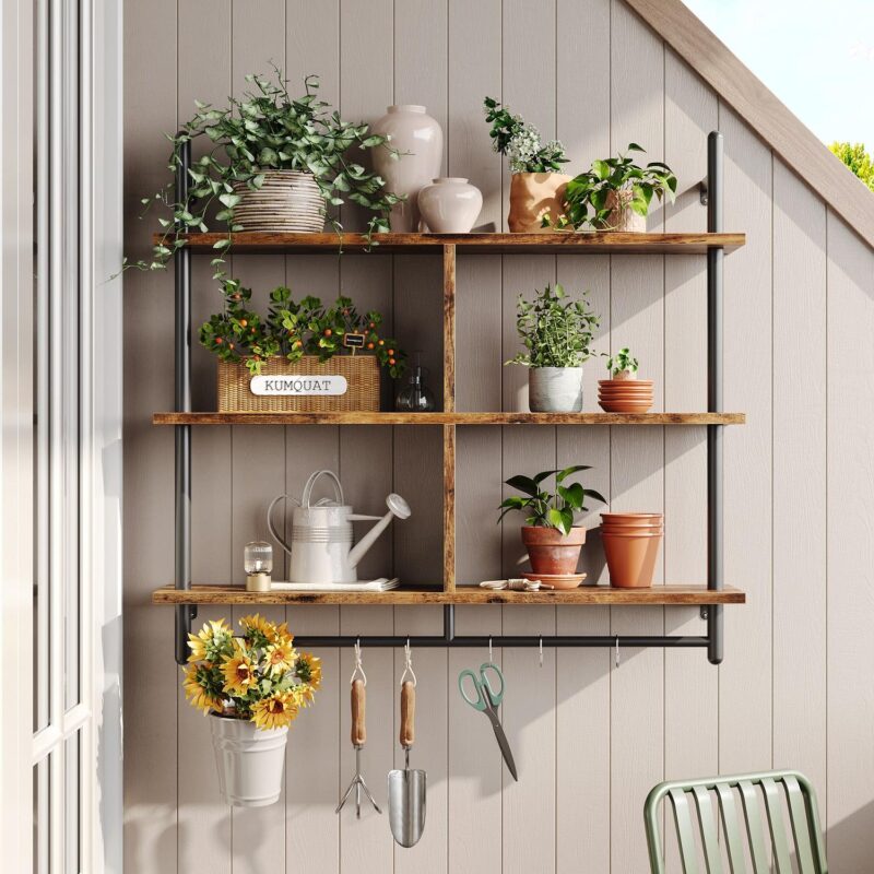 Bestier 41  Industrial Pipe Shelves Wall Mount, 3-Tier Floating Shelves for Kitchen Bedroom Bathroom in Rustic - Image 7