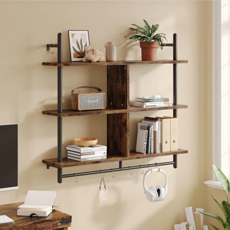 Bestier 41  Industrial Pipe Shelves Wall Mount, 3-Tier Floating Shelves for Kitchen Bedroom Bathroom in Rustic - Image 8
