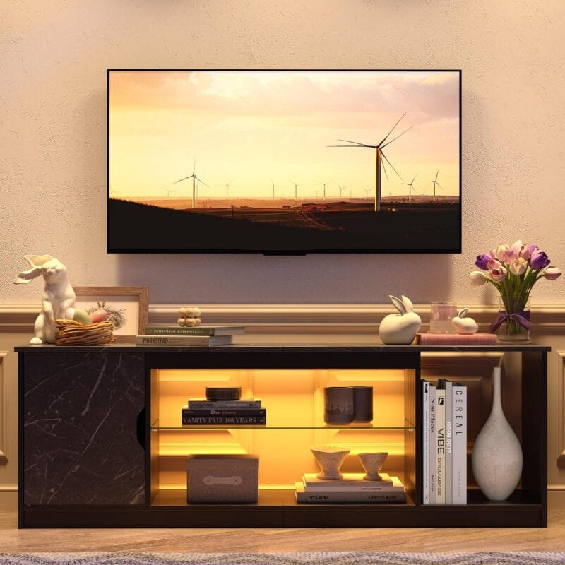 Bestier 58  LED TV Stand for PS5 Gaming Entertainment Center for 60/65 inch TV, Black Marble - Image 11