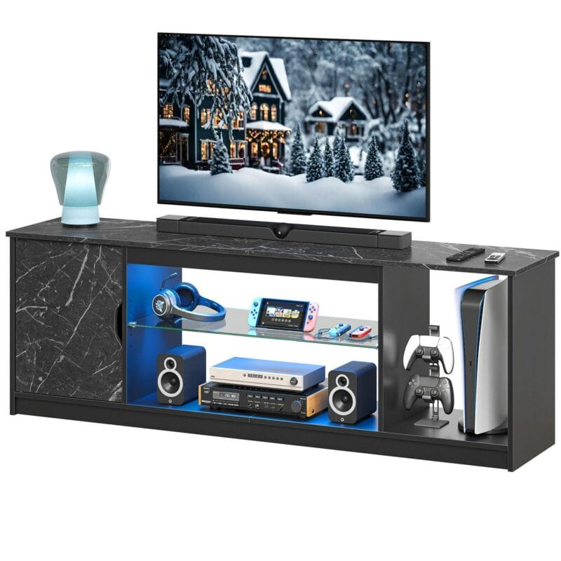 Bestier 58  LED TV Stand for PS5 Gaming Entertainment Center for 60/65 inch TV, Black Marble - Image 10