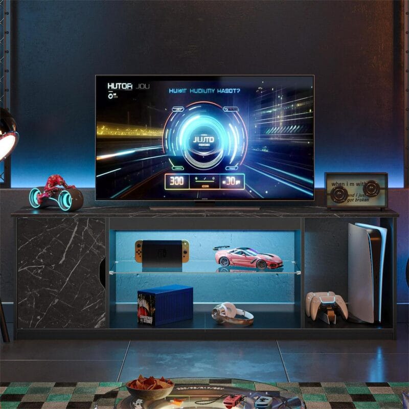 Bestier 58  LED TV Stand for PS5 Gaming Entertainment Center for 60/65 inch TV, Black Marble - Image 7