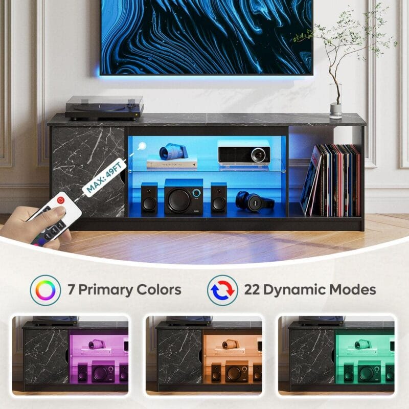 Bestier 58  LED TV Stand for PS5 Gaming Entertainment Center for 60/65 inch TV, Black Marble - Image 4