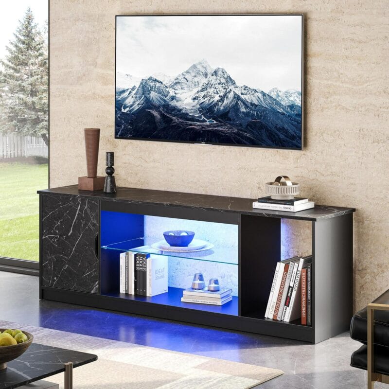 Bestier 58  LED TV Stand for PS5 Gaming Entertainment Center for 60/65 inch TV, Black Marble - Image 6