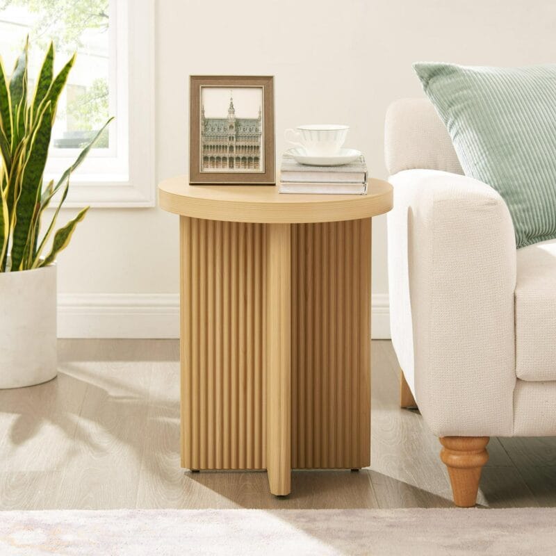 Better Homes and Gardens Lillian Fluted End Table, Natural Pine Finish