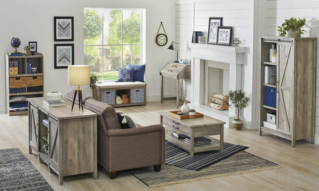 Better Homes and Gardens Modern Farmhouse 5-Cube Organizer Bookcase with Name Plates, Rustic Gray Finish - Image 3