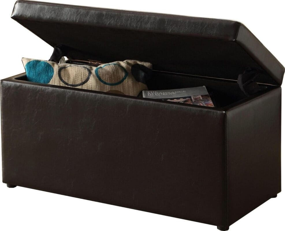 Better Homes and Gardens 30  Hinged Storage Ottoman, Faux Leather Brown - Image 4