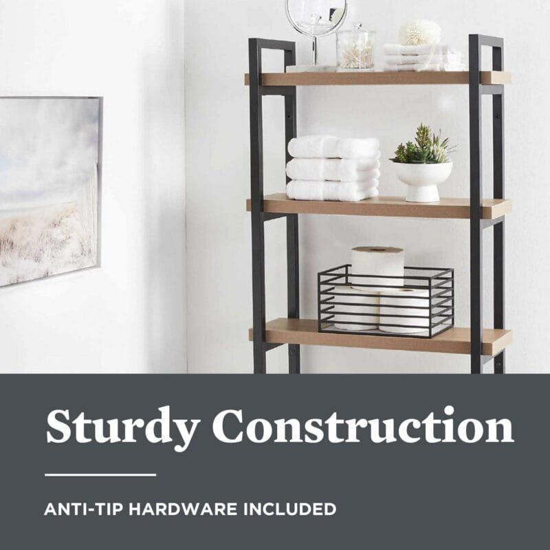 Better Homes and Gardens Jace 3-Shelf Over the Toilet Space Saver, Black and Natural Oak Finish - Image 5