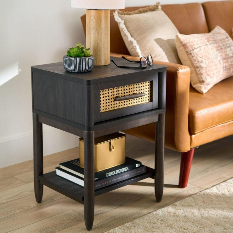 Better Homes and Gardens Springwood Caning Night Stand, Charcoal Finish - Image 2