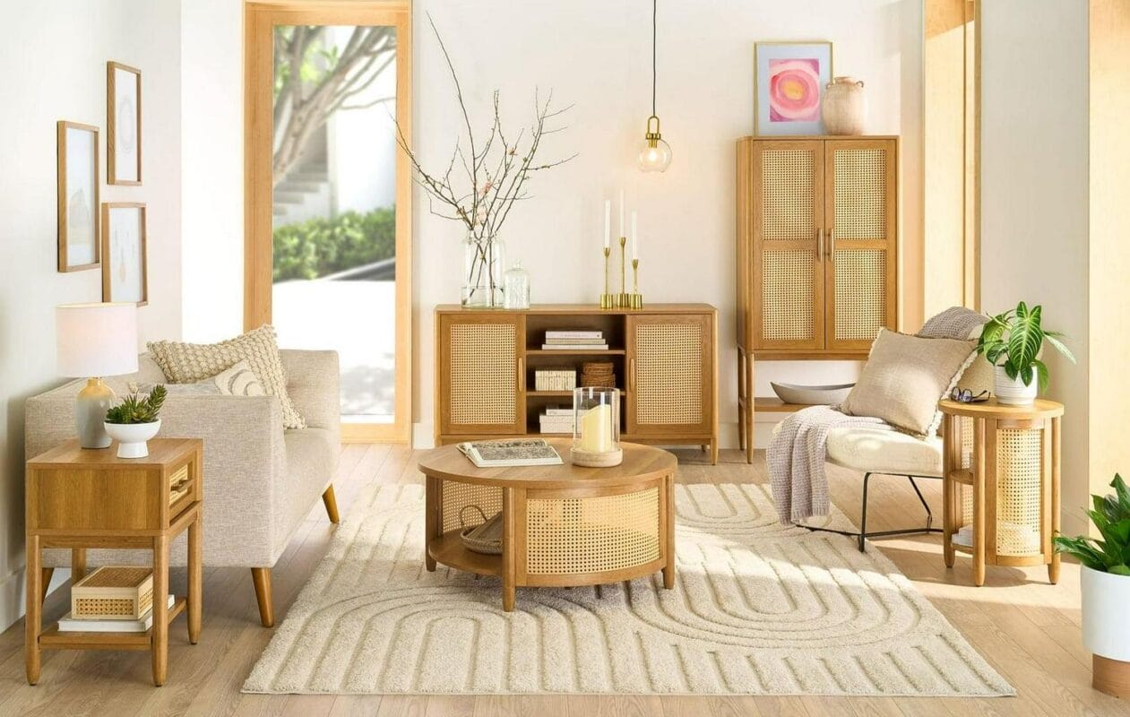 Better Homes and Gardens Springwood Caning Side Table, Light Honey Finish - Image 3