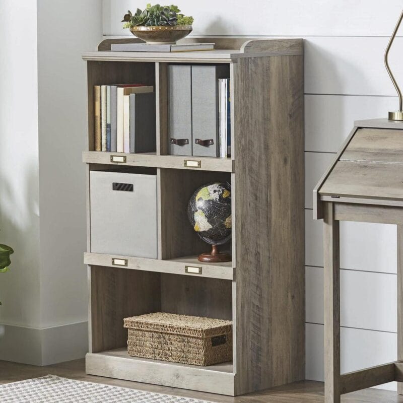 Better Homes and Gardens Modern Farmhouse 5-Cube Organizer Bookcase with Name Plates, Rustic Gray Finish - Image 4