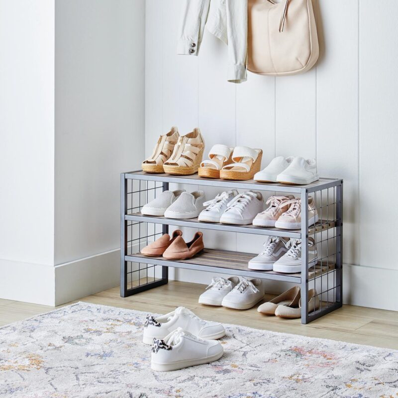 Better Homes and Gardens Farmhouse 3 Tier Shoe Rack, Gray, 30IN Wx 12 IN Dx 18IN H, Holds up to 12 Pairs - Image 3