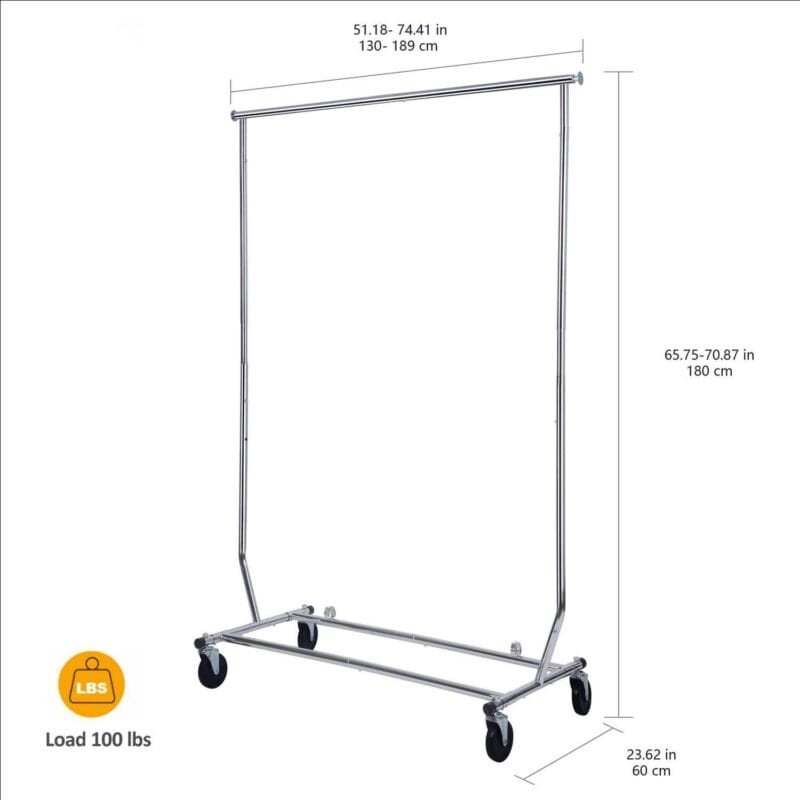 Better Homes and Gardens 300lbs Heavy Duty Folding Adjustable Rolling Garment Rack, Chrome - Image 3