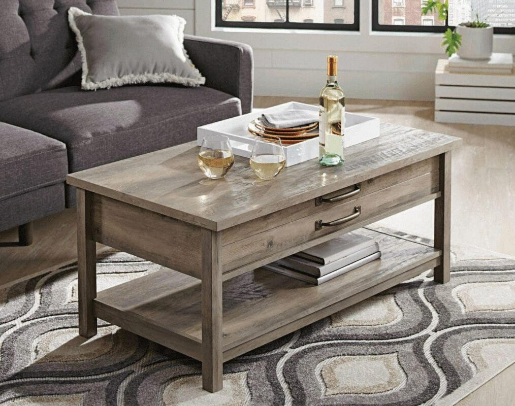 Better Homes and Gardens Modern Farmhouse Rectangle Lift-Top Coffee Table, Rustic Gray Finish