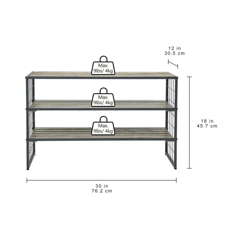 Better Homes and Gardens Farmhouse 3 Tier Shoe Rack, Gray, 30IN Wx 12 IN Dx 18IN H, Holds up to 12 Pairs - Image 4