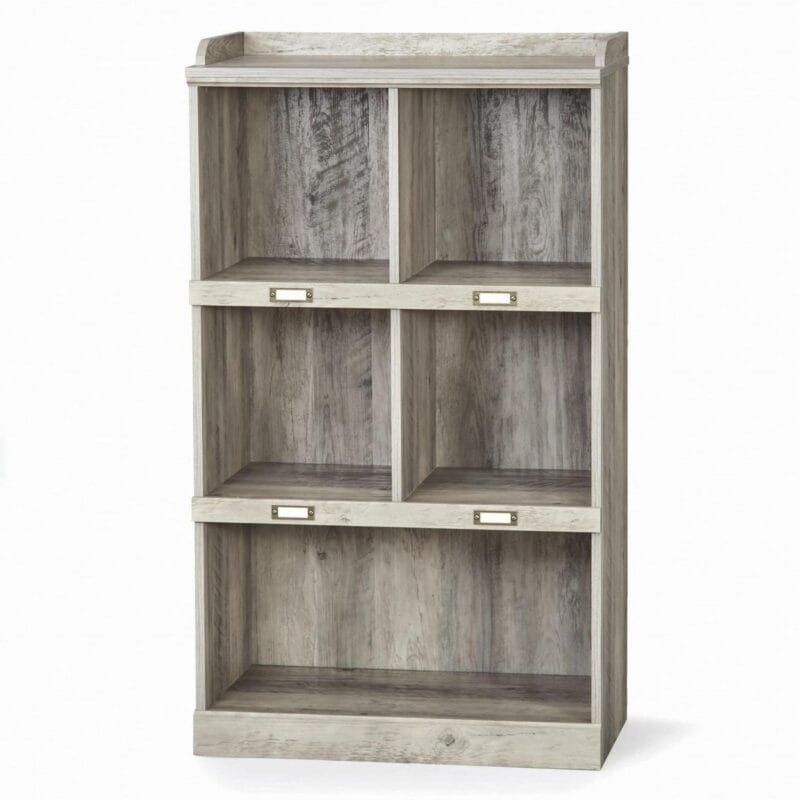 Better Homes and Gardens Modern Farmhouse 5-Cube Organizer Bookcase with Name Plates, Rustic Gray Finish