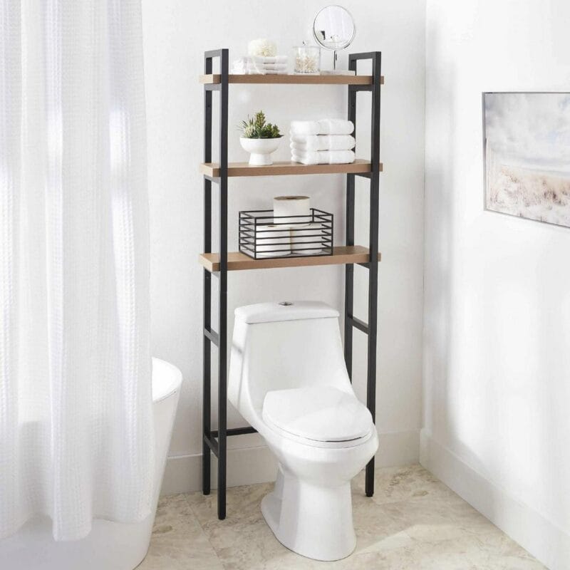 Better Homes and Gardens Jace 3-Shelf Over the Toilet Space Saver, Black and Natural Oak Finish
