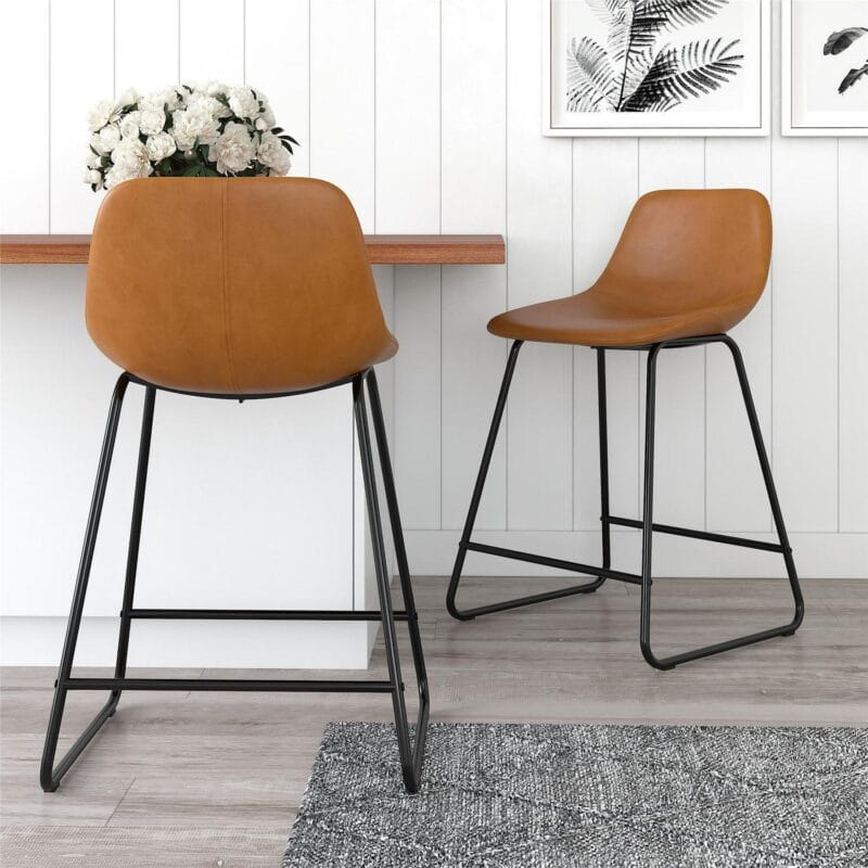 Better Homes and Gardens Farley Scoop Counter Height Stool, Camel Faux Leather - Image 9