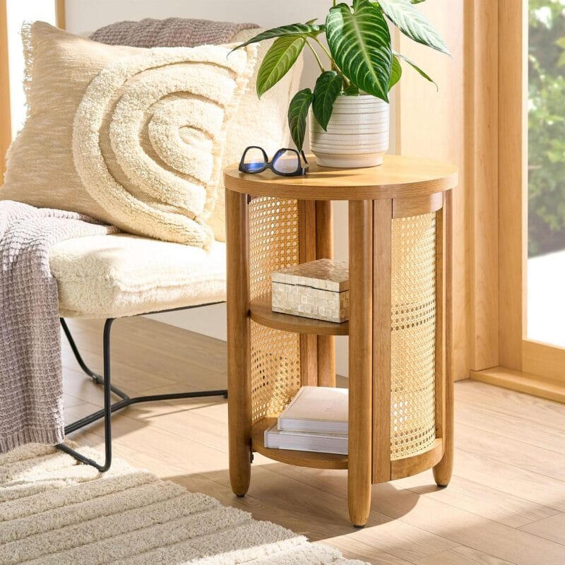 Better Homes and Gardens Springwood Caning Side Table, Light Honey Finish