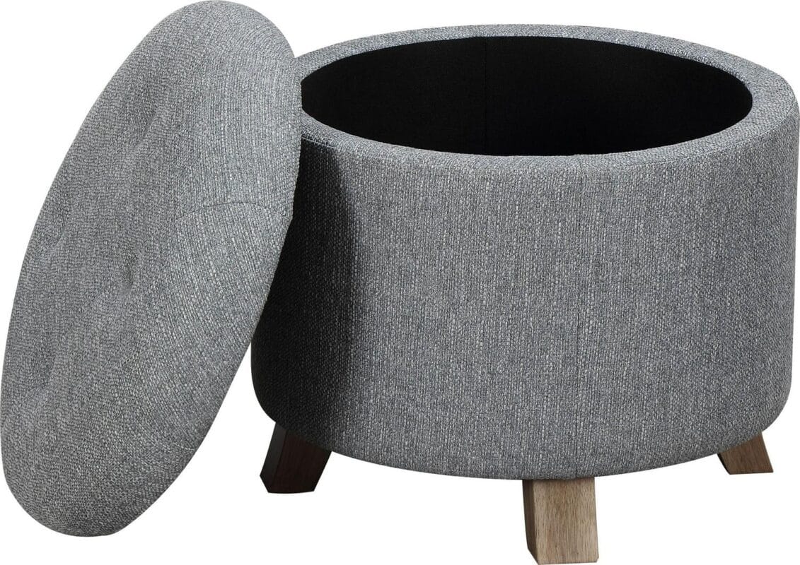 Better Homes and Gardens Round Tufted Storage Ottoman, Gray Faux Linen - Image 10
