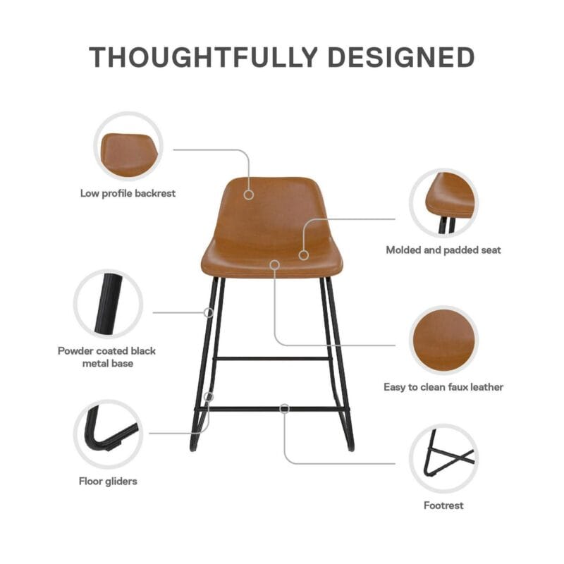 Better Homes and Gardens Farley Scoop Counter Height Stool, Camel Faux Leather - Image 16