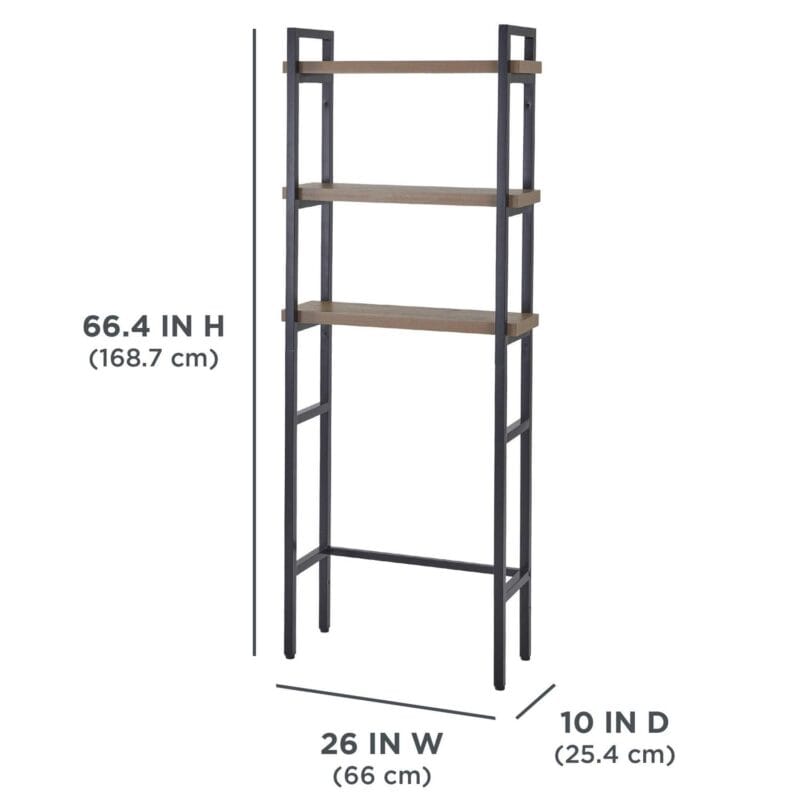 Better Homes and Gardens Jace 3-Shelf Over the Toilet Space Saver, Black and Natural Oak Finish - Image 3