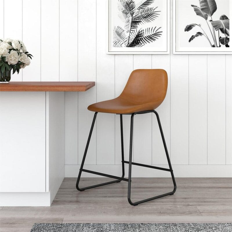 Better Homes and Gardens Farley Scoop Counter Height Stool, Camel Faux Leather - Image 2