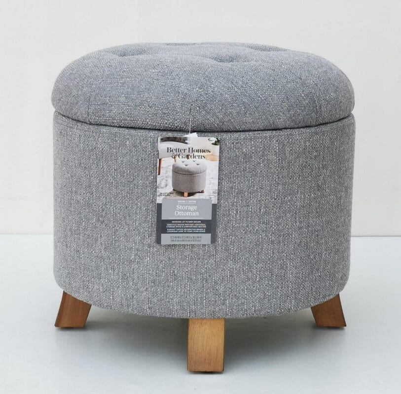 Better Homes and Gardens Round Tufted Storage Ottoman, Gray Faux Linen - Image 12