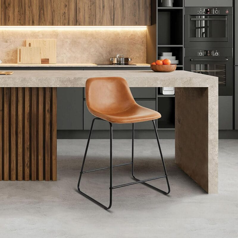 Better Homes and Gardens Farley Scoop Counter Height Stool, Camel Faux Leather