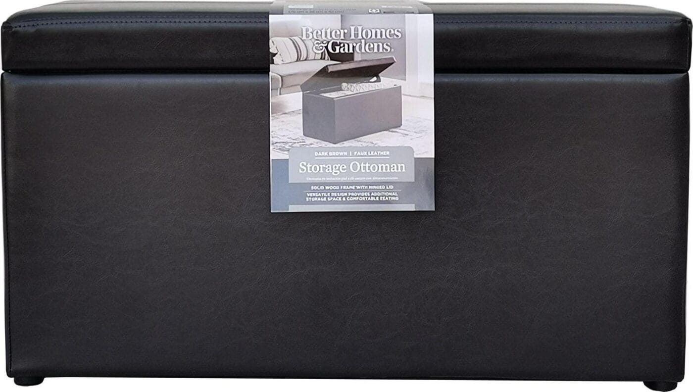 Better Homes and Gardens 30  Hinged Storage Ottoman, Faux Leather Brown - Image 5